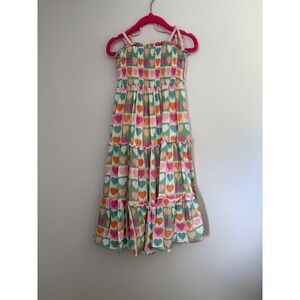 SweetHoney Beach Maxi Dress Girls 3T Heart Smocked Tiered Cotton Gauze Pink